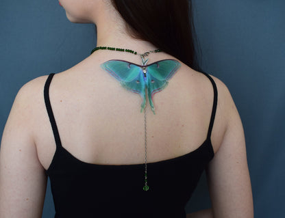 Luna moth green butterfly backdrop necklace