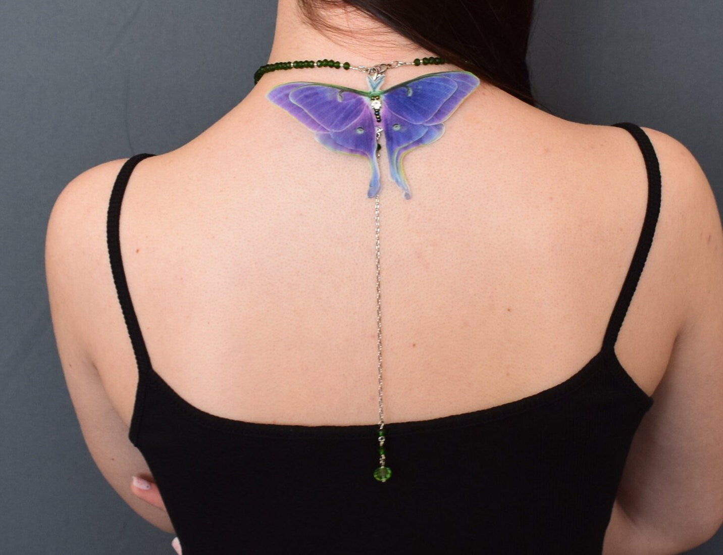 Luna moth purple butterfly backdrop necklace