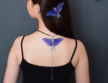 Luna moth purple butterfly backdrop necklace