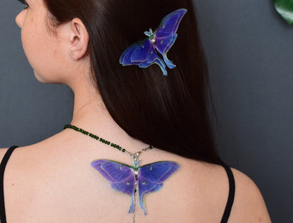 Luna moth purple butterfly backdrop necklace