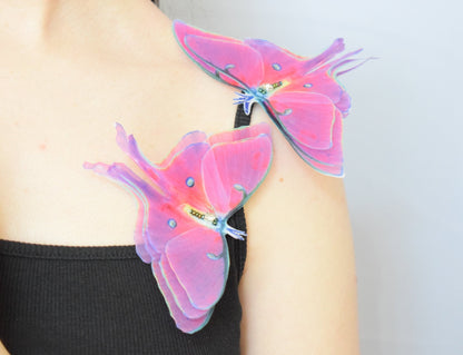 Fuchsia Luna Moth Large Hair Clips