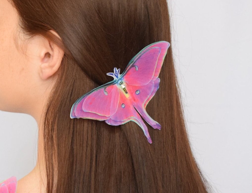 Fuchsia Luna Moth Large Hair Clips