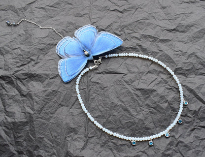 Blue Silk Butterfly Backdrop Necklace