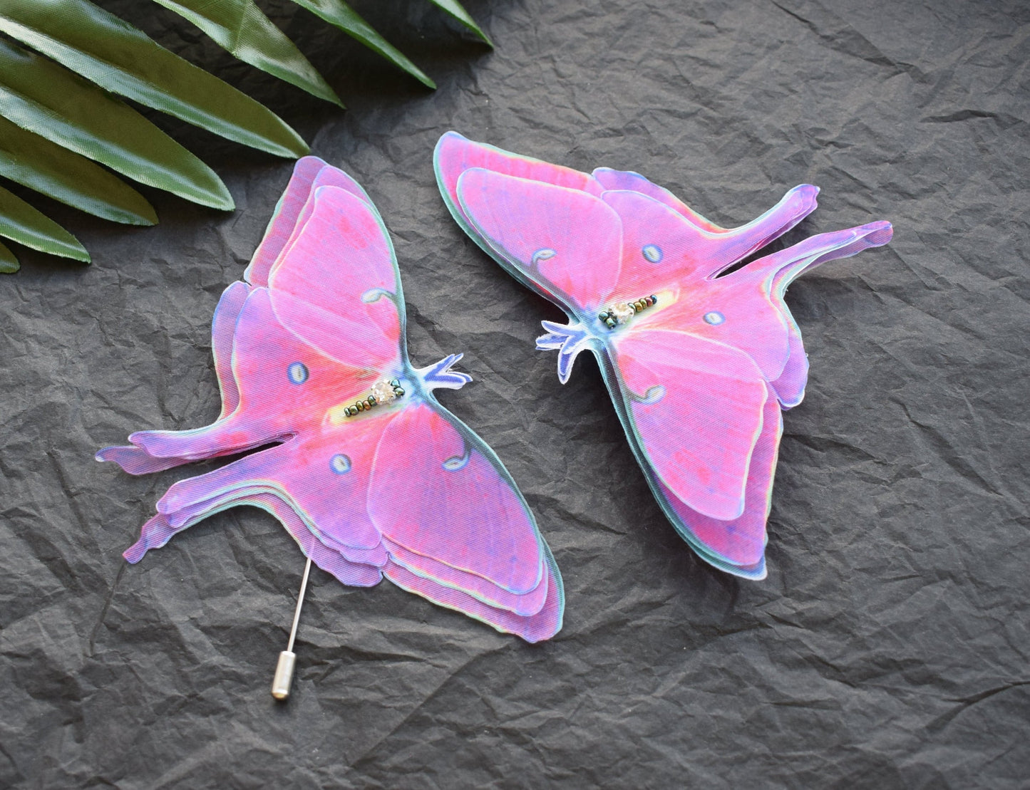 Fuchsia Luna Moth Large Hair Clips