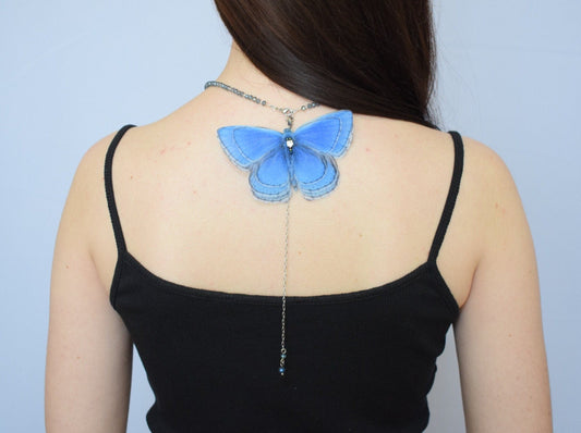 Blue Silk Butterfly Backdrop Necklace