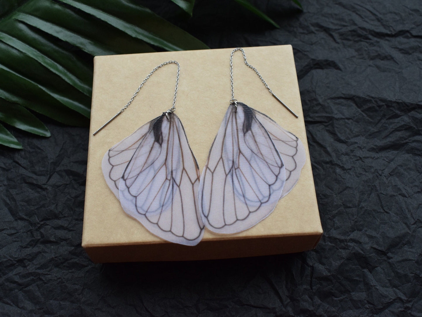 Silk dragonfly wings drop earrings