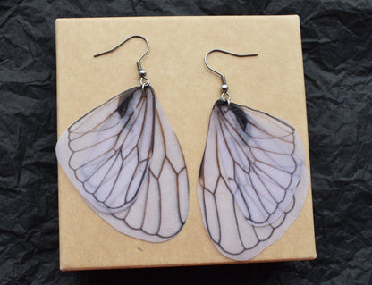 Silk dragonfly wings drop earrings