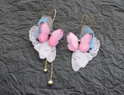 Silk butterflies drop earrings layering wings