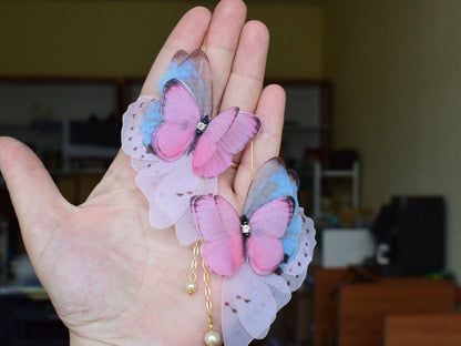 Silk butterflies drop earrings layering wings