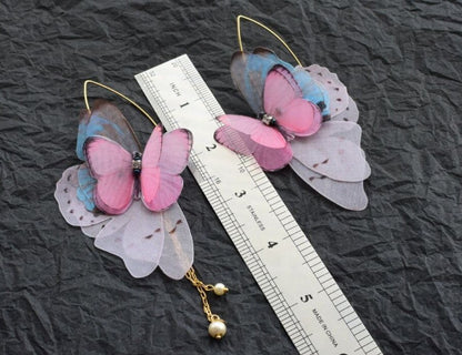 Silk butterflies drop earrings layering wings