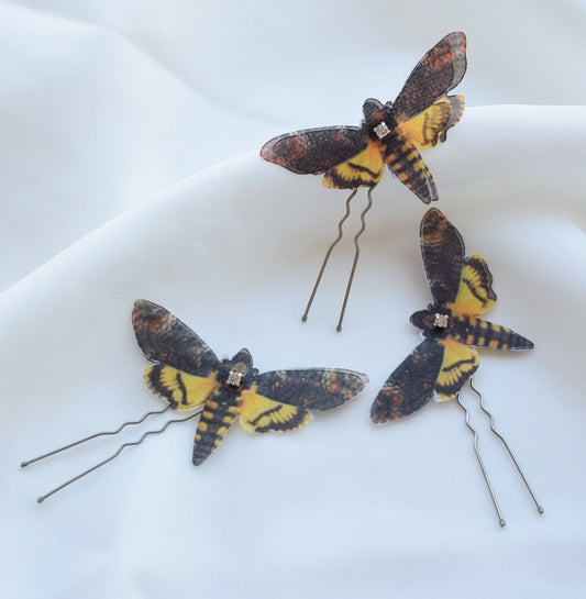 Silk death head moth hair pins