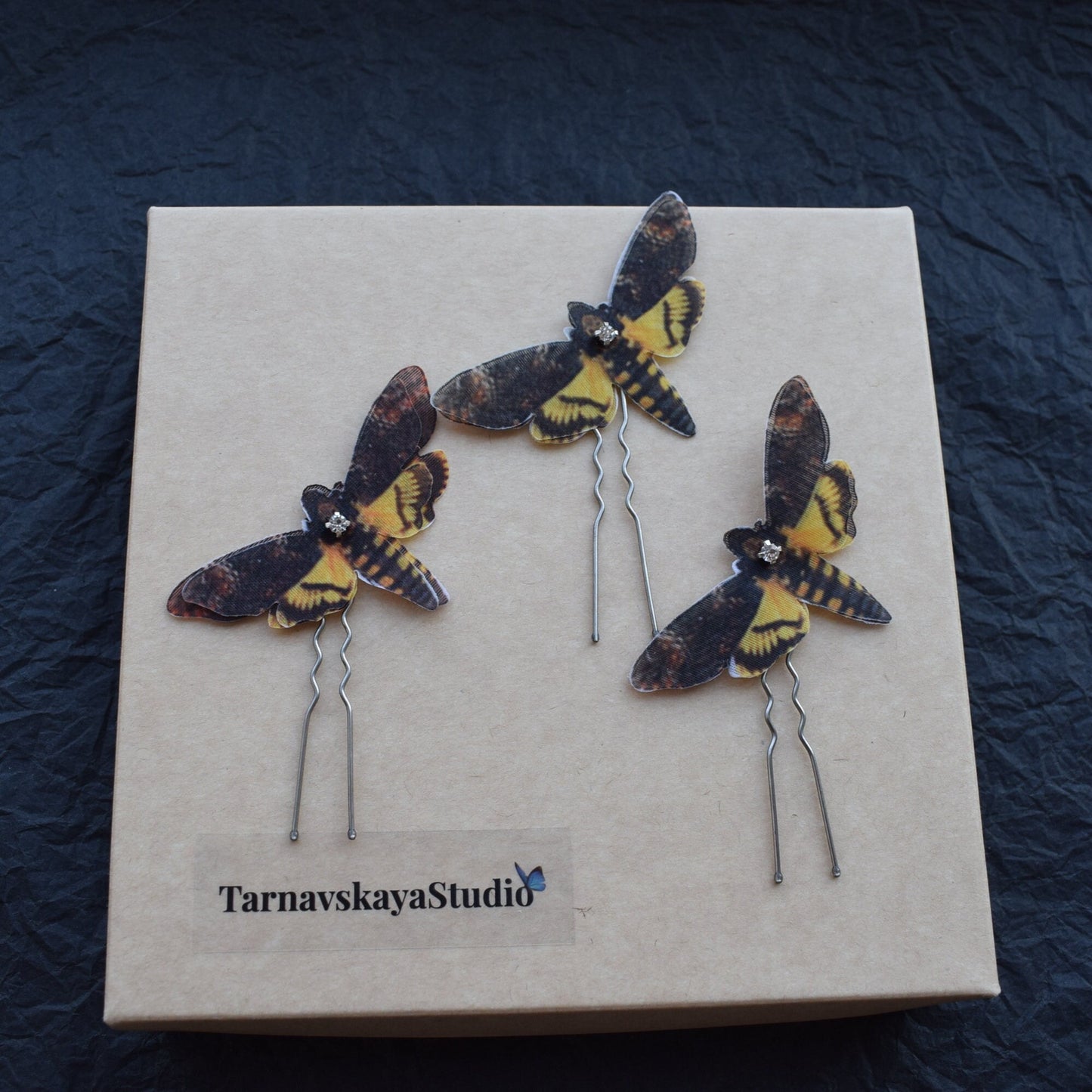 Silk death head moth hair pins