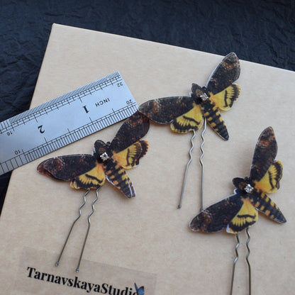 Silk death head moth hair pins