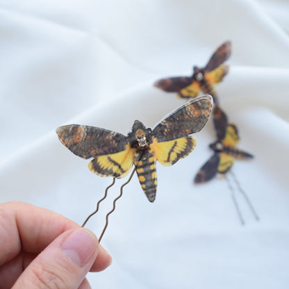 Silk death head moth hair pins