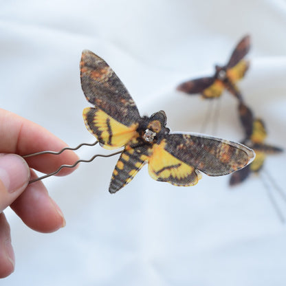 Silk death head moth hair pins