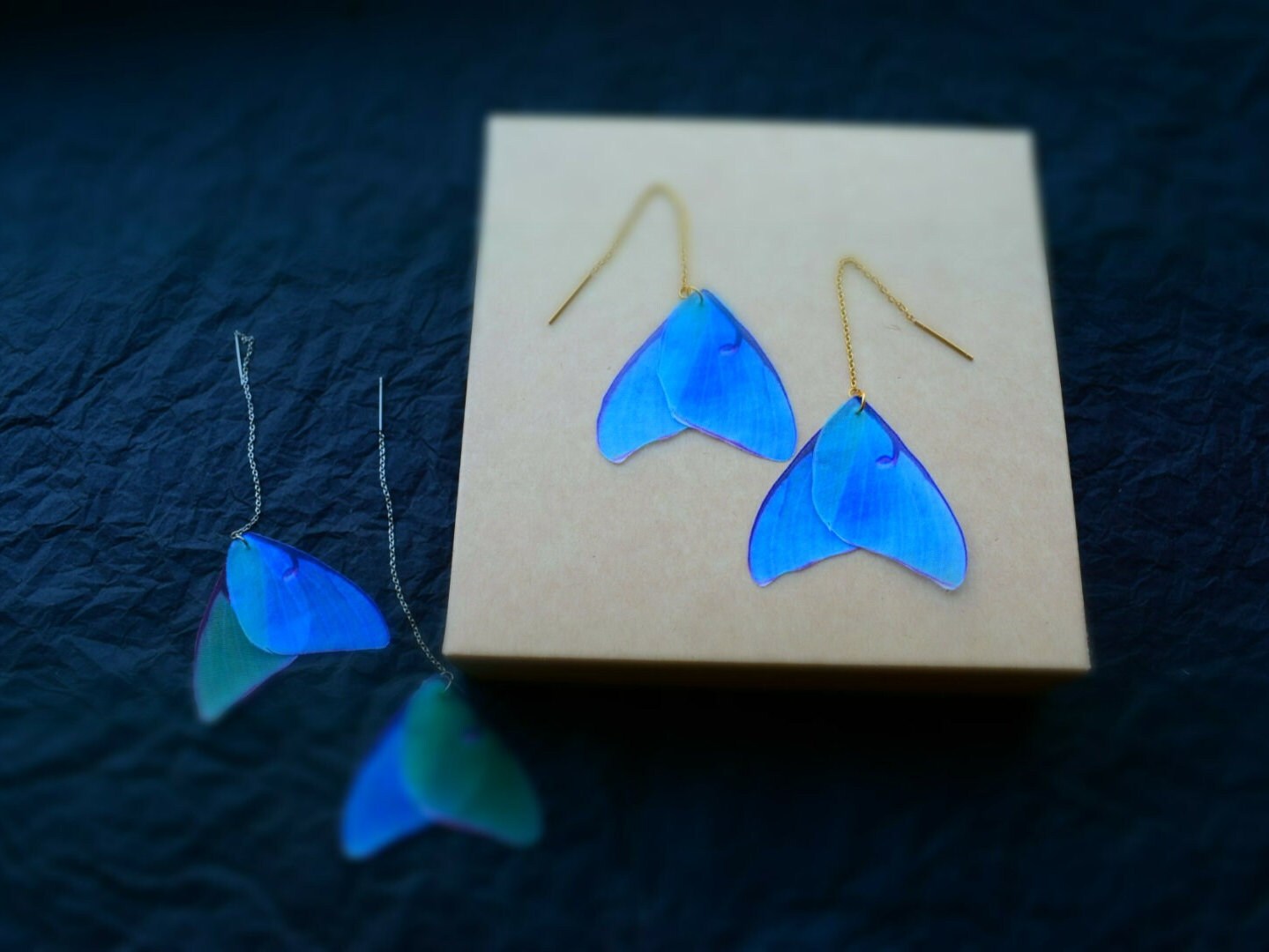 Mermaid's tail silk drop threader earrings