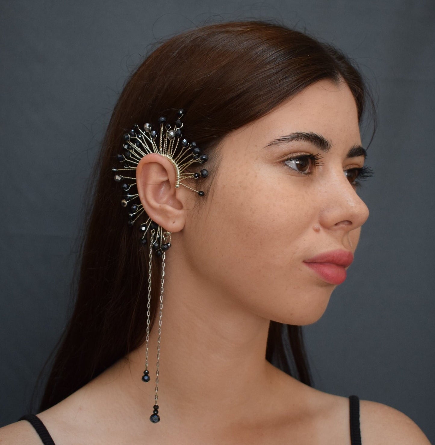 Ear cuff no piercing with crystals and pendants