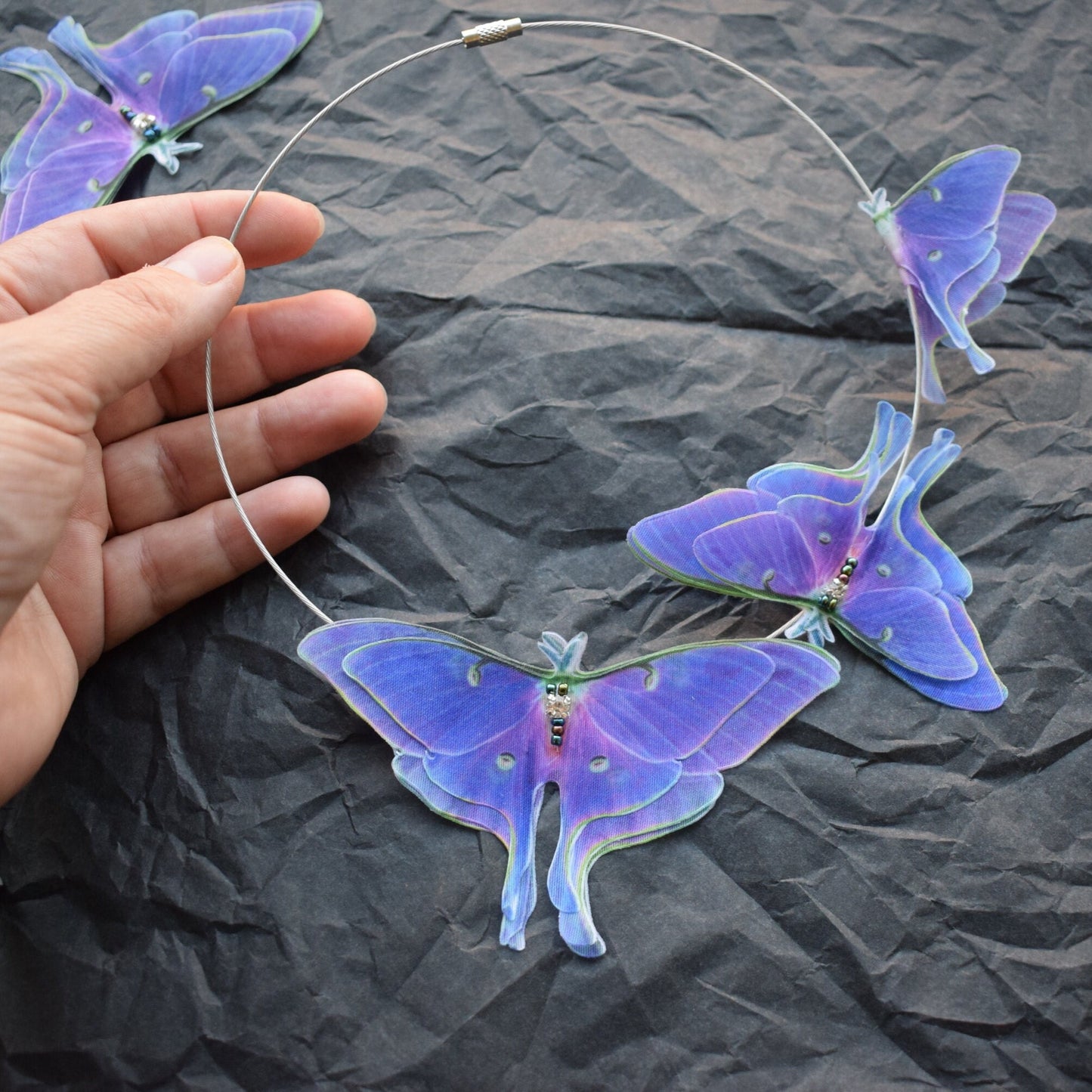 Purple Luna Moth choker necklace