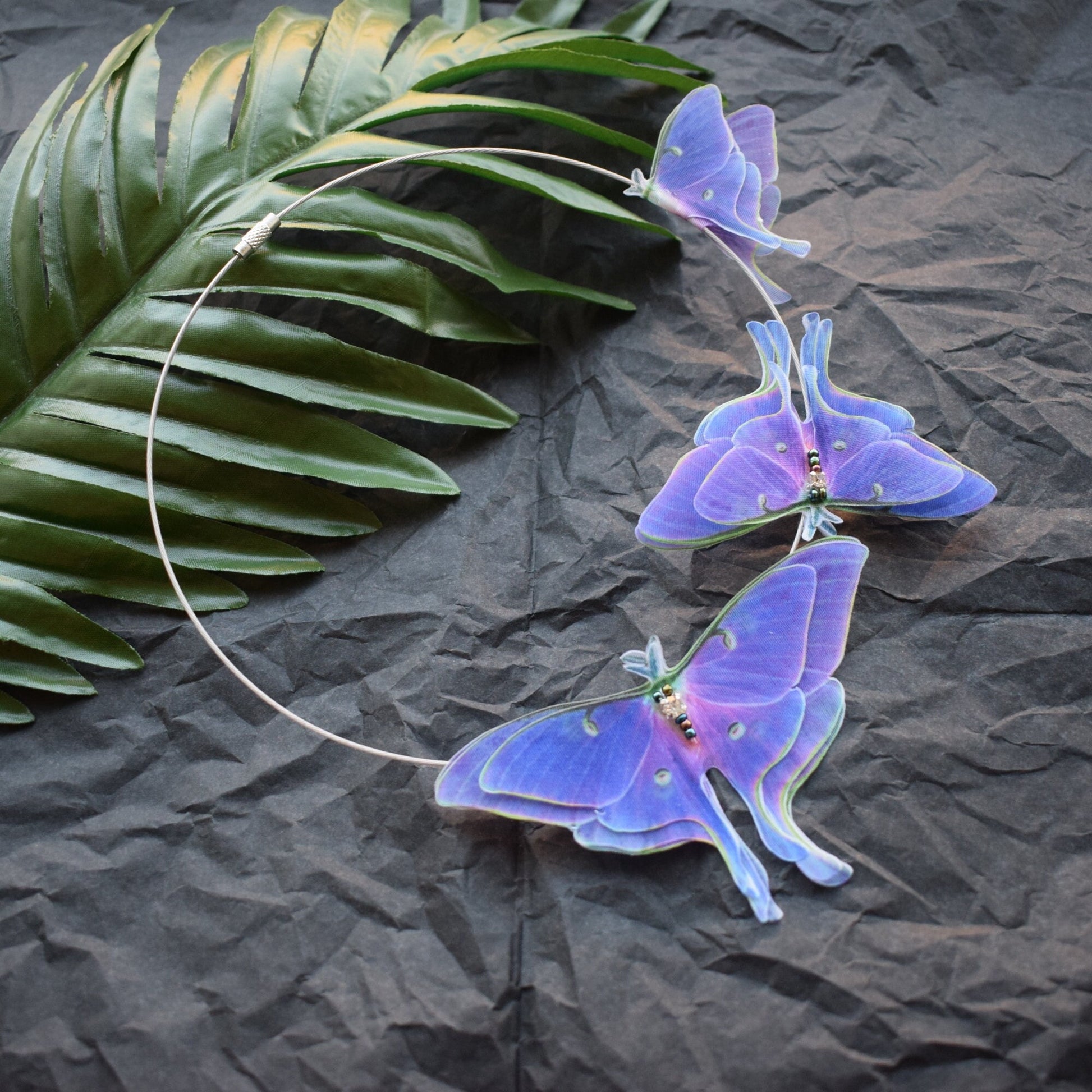 Purple Luna Moth choker necklace