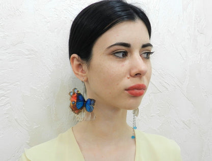 Silk Bright butterflies wings drop earrings