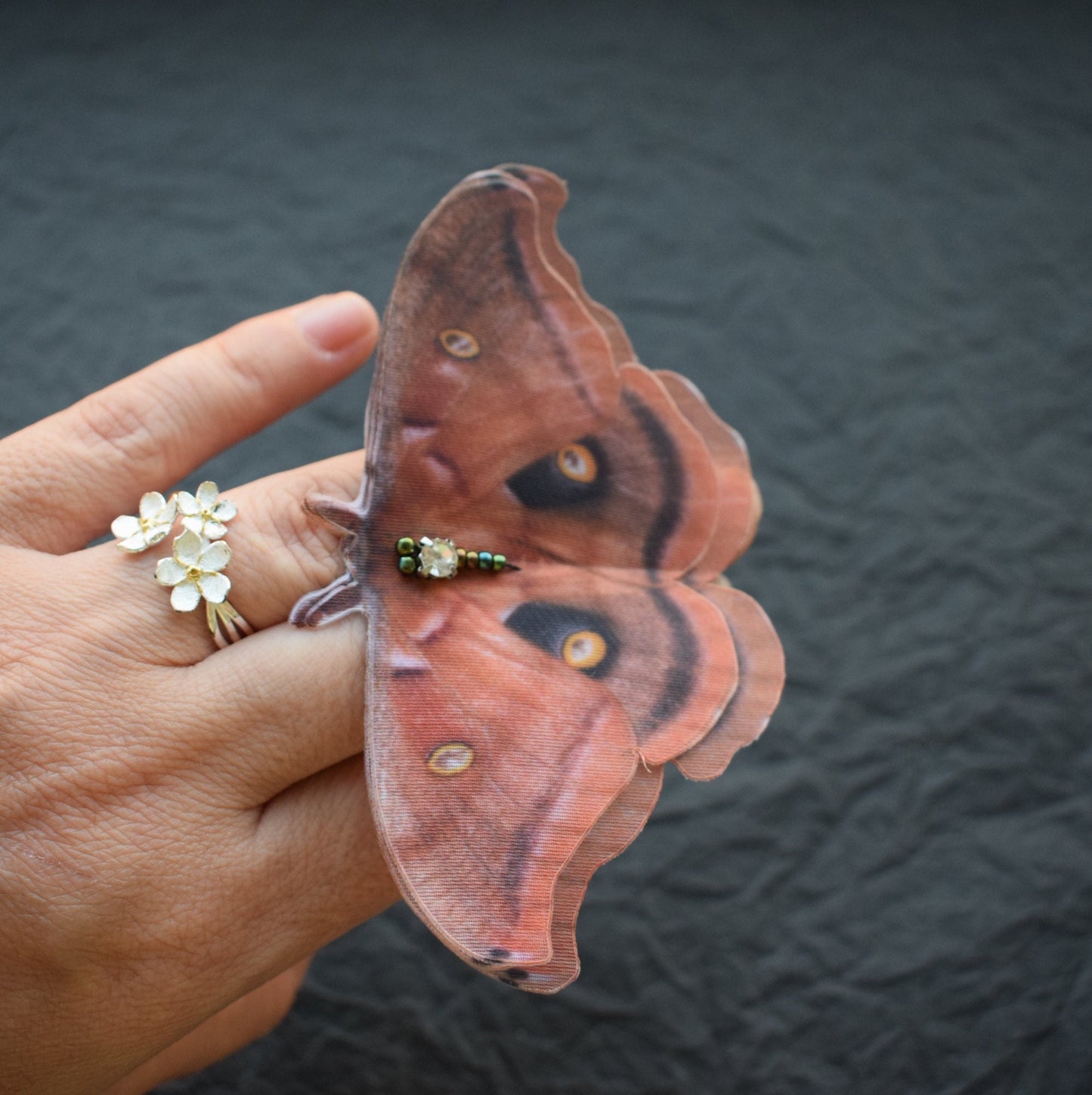 Silk Polyphemus Moth brown butterfly hair clips or brooch