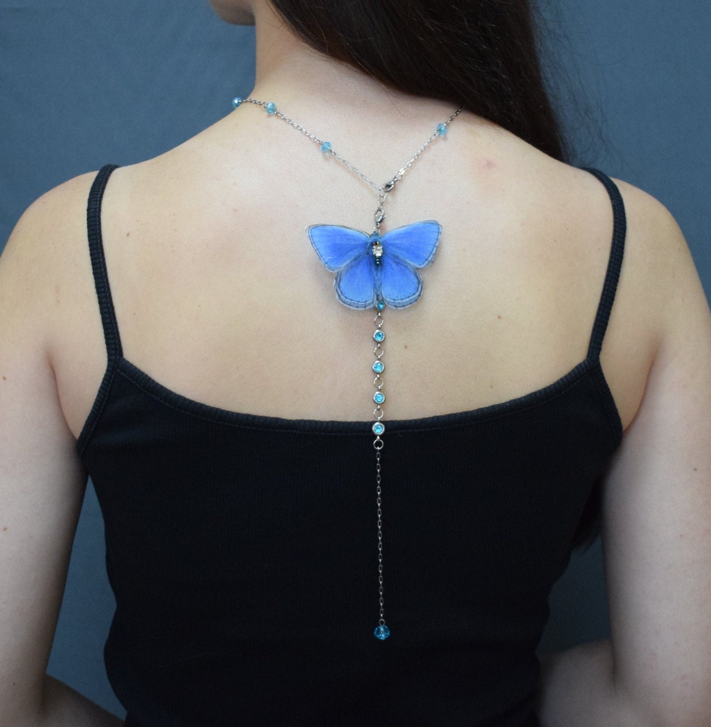 Silk Blue Butterfly Backdrop Necklace