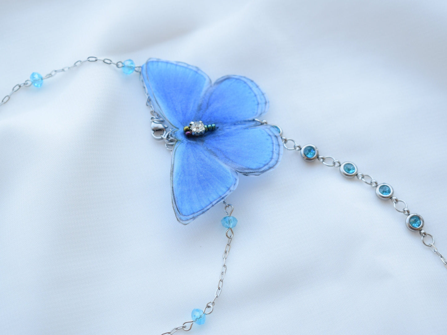 Silk Blue Butterfly Backdrop Necklace