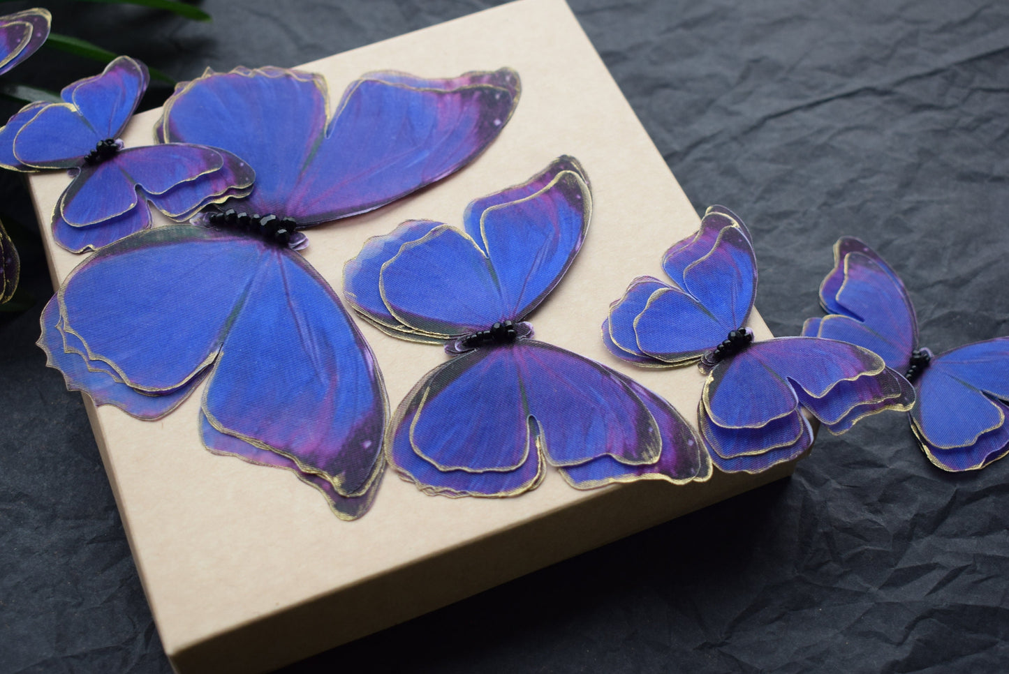 Silk Purple Butterflies gold plating applique sew on set of 6 pcs