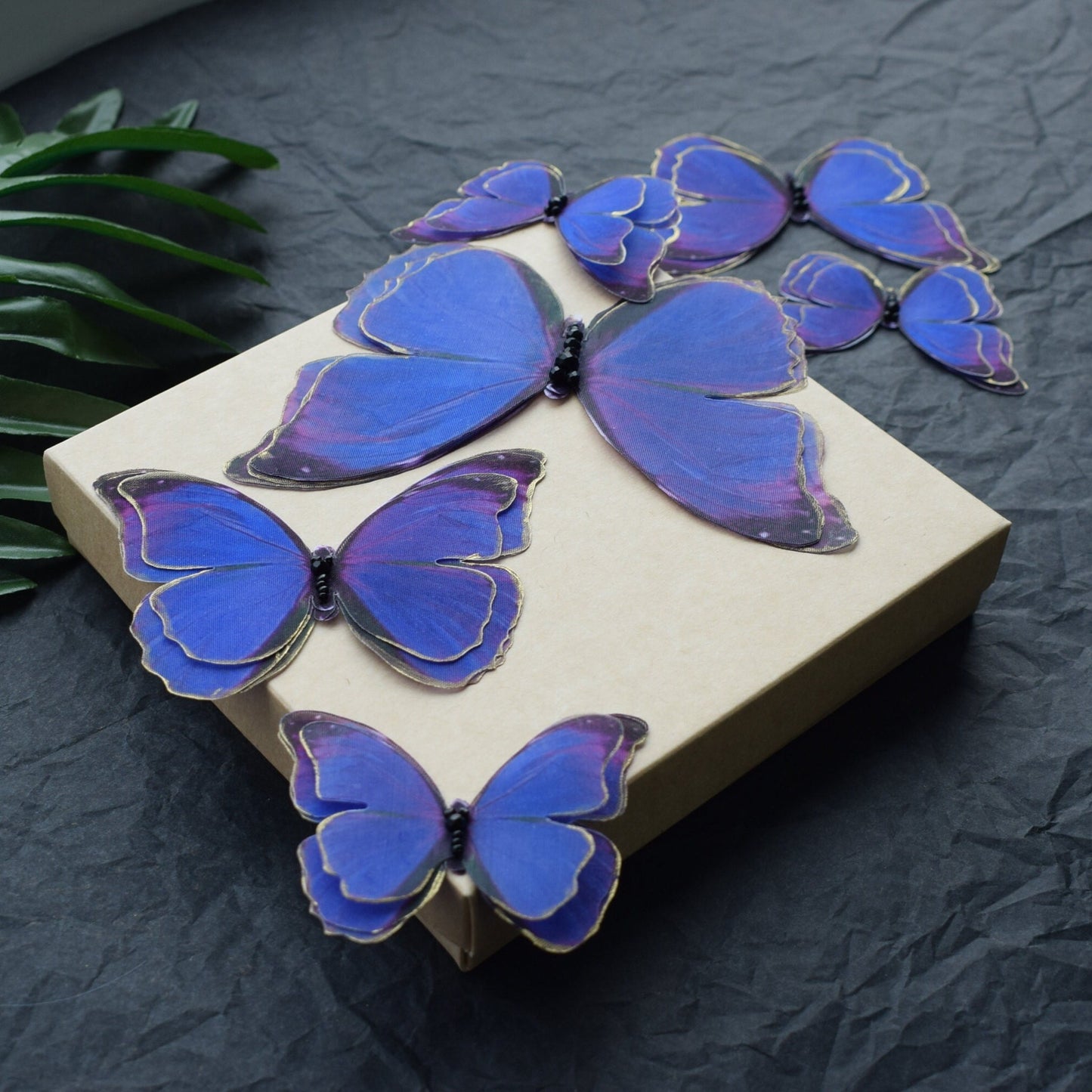 Silk Purple Butterflies gold plating applique sew on set of 6 pcs