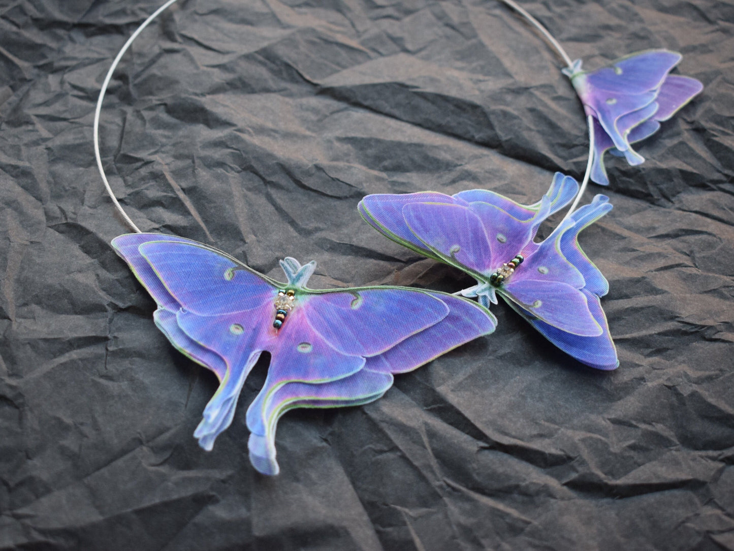 Purple Luna Moth choker necklace