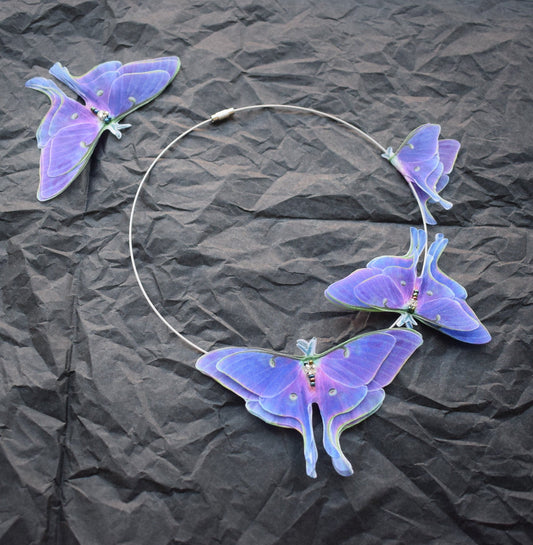 Purple Luna Moth choker necklace