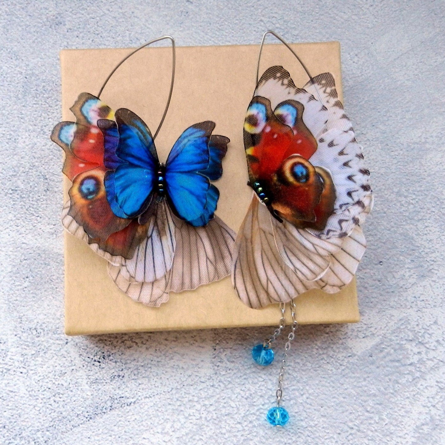 Silk Bright butterflies wings drop earrings