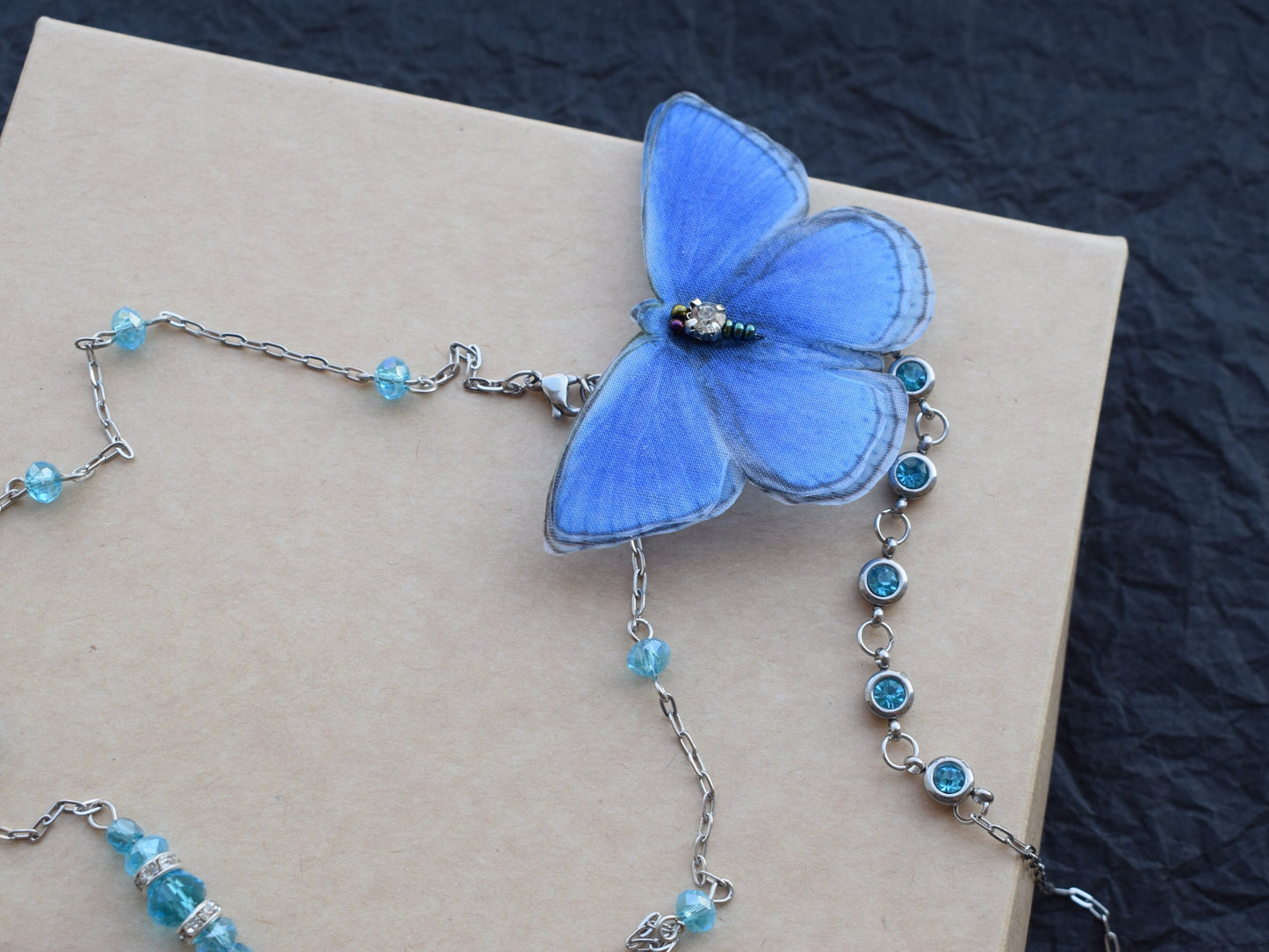 Silk Blue Butterfly Backdrop Necklace