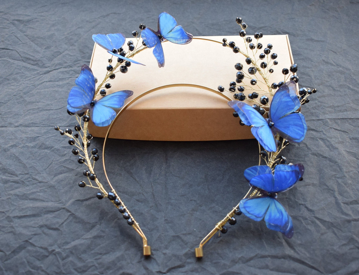 Silk Blue butterfly headband tiara