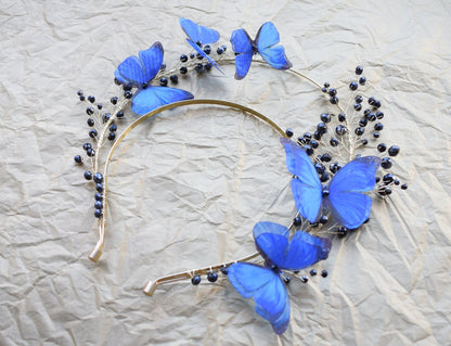 Silk Blue butterfly headband tiara