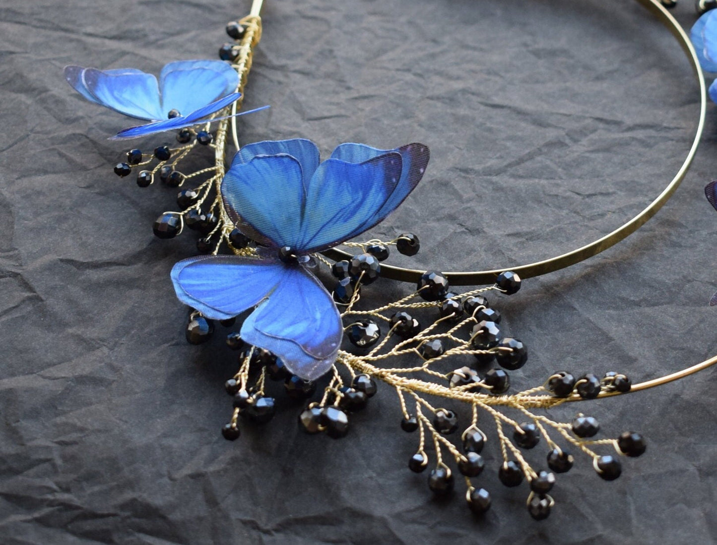 Silk Blue butterfly headband tiara