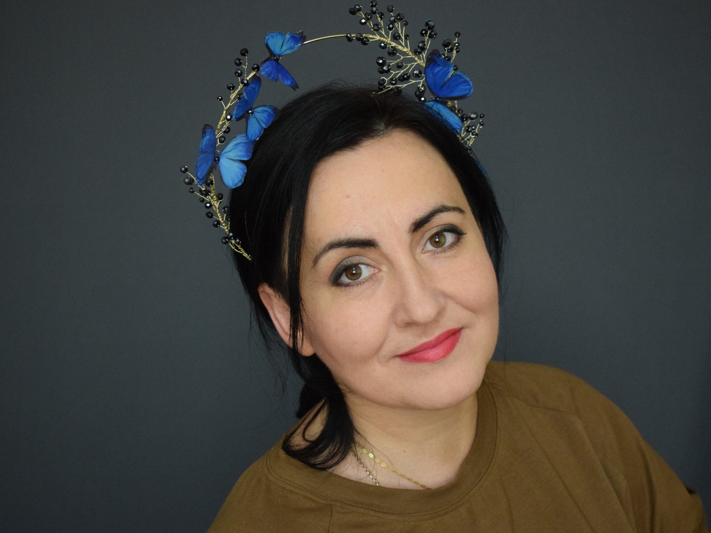 Silk Blue butterfly headband tiara