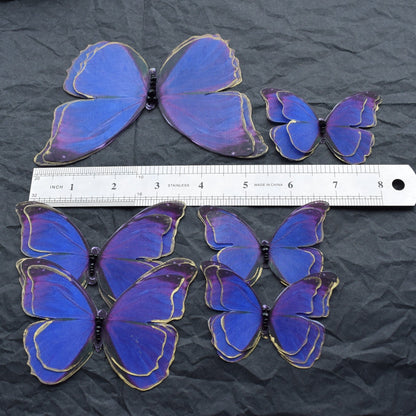 Silk Purple Butterflies gold plating applique sew on set of 6 pcs