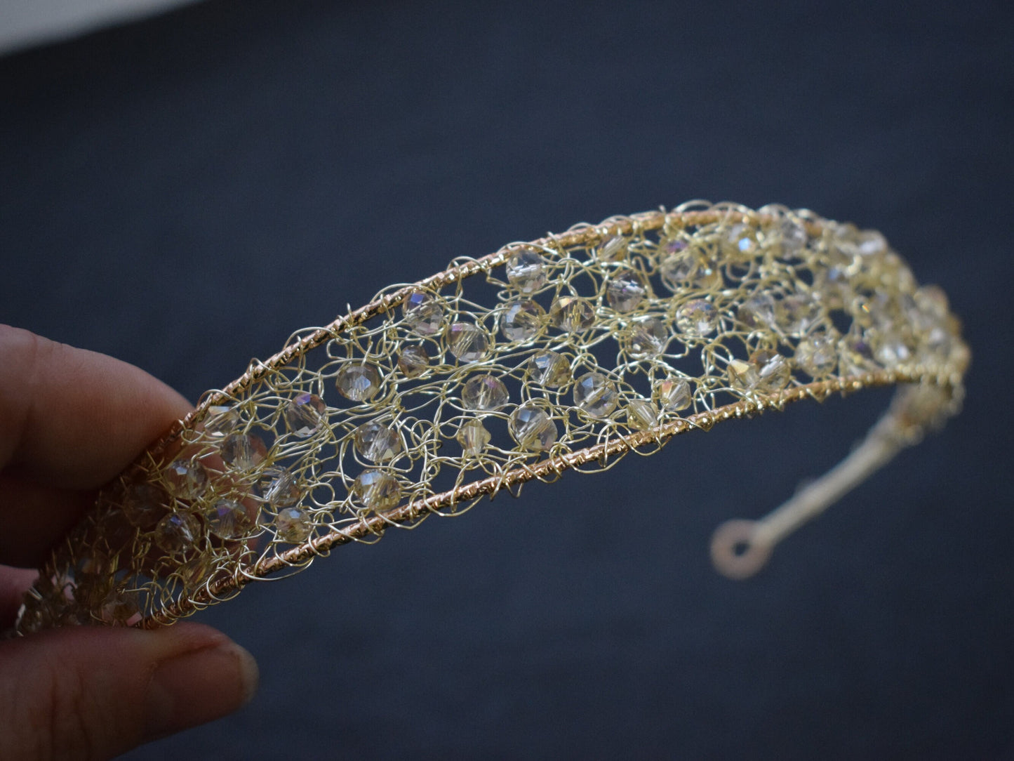 Yellow silk butterflies hair crown golden crystals and wire