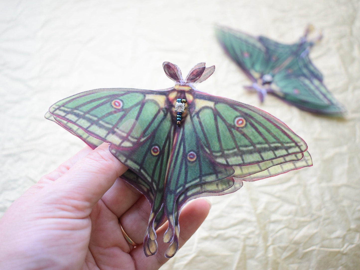 Spanish Silk Luna Moth butterfly hair clips or brooch