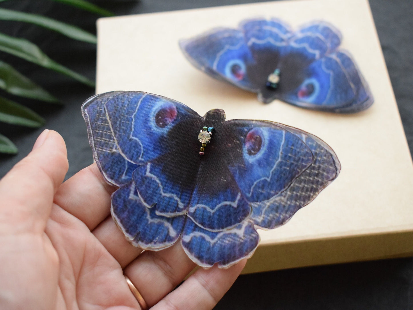 Silk blue butterfly hair clips or brooch