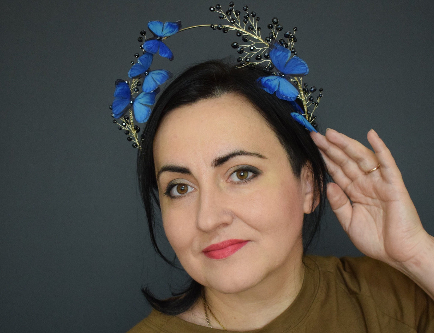 Silk Blue butterfly headband tiara