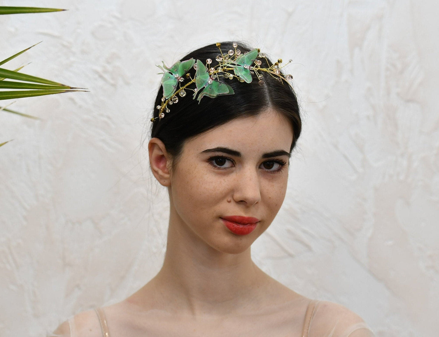 Luna moth crystals and gold wire headband