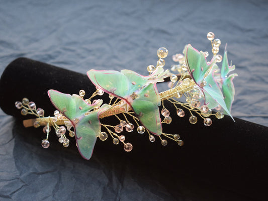 Luna moth crystals and gold wire headband