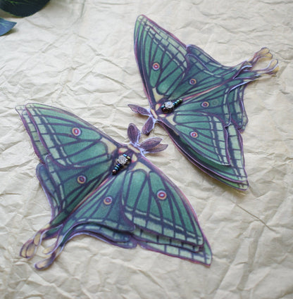 Spanish Silk Luna Moth butterfly hair clips or brooch