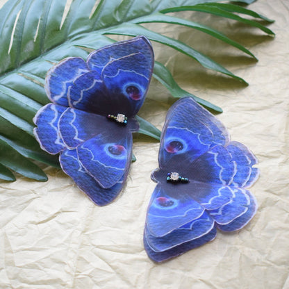 Silk blue butterfly hair clips or brooch