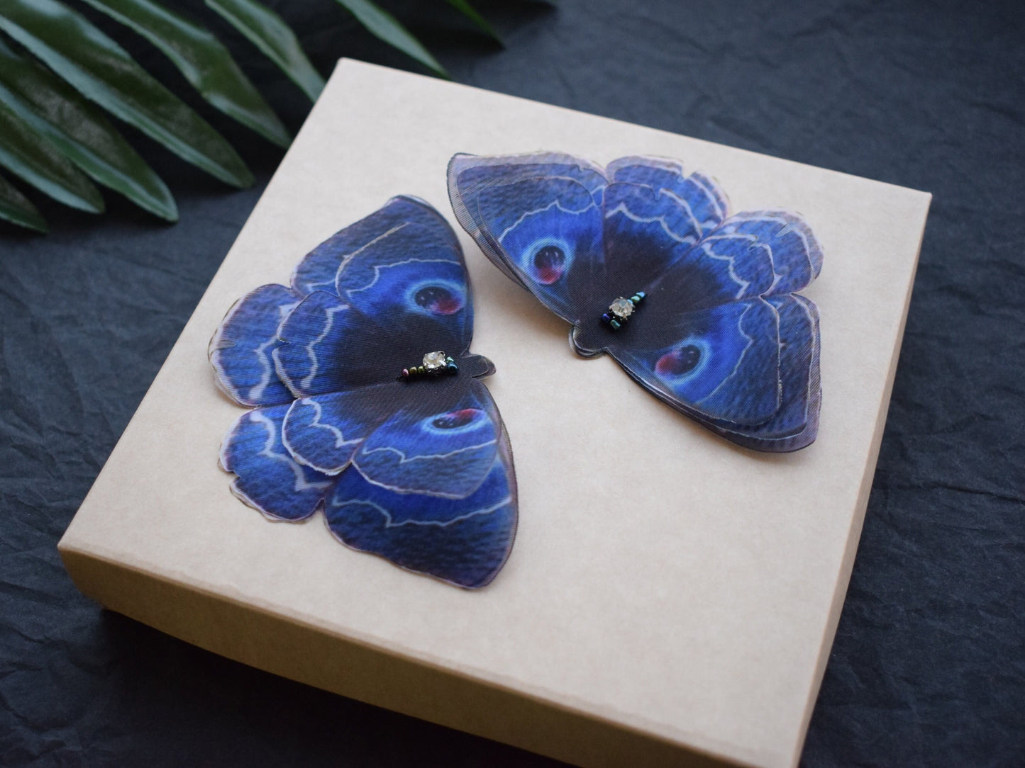 Silk blue butterfly hair clips or brooch