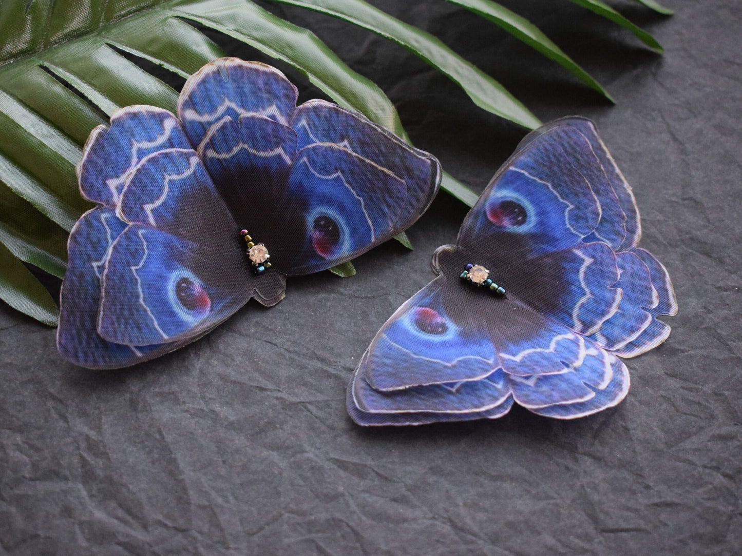 Silk blue butterfly hair clips or brooch