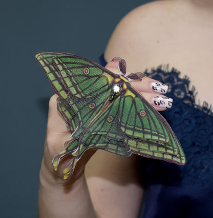 Spanish Silk Luna Moth butterfly hair clips or brooch