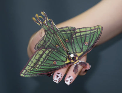 Spanish Silk Luna Moth butterfly hair clips or brooch